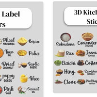 3D Waterproof Kitchen Spice Jar Label Stickers (Pack of 1 - 60 Stickers)